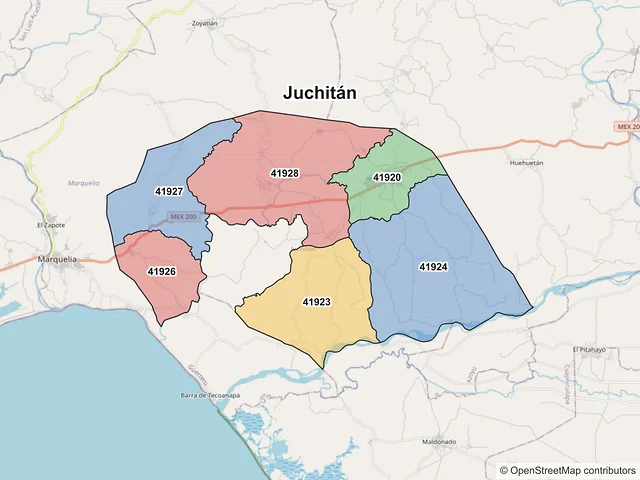 Mapa de códigos postales de Juchitán, Guerrero