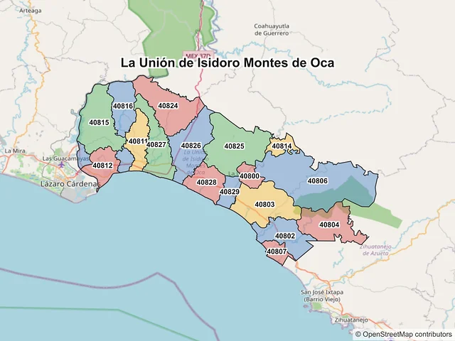 Mapa de códigos postales de La Unión de Isidoro Montes de Oca, Guerrero
