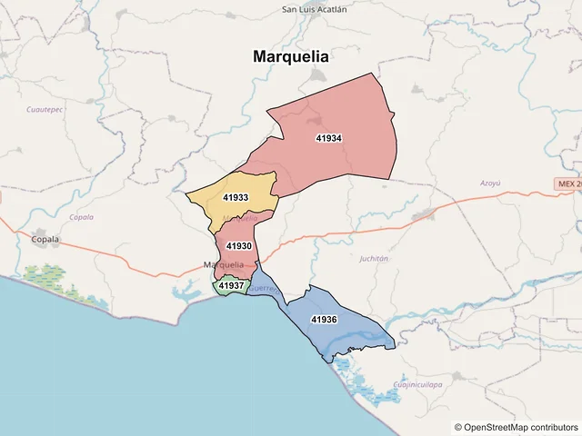 Mapa de códigos postales de Marquelia, Guerrero