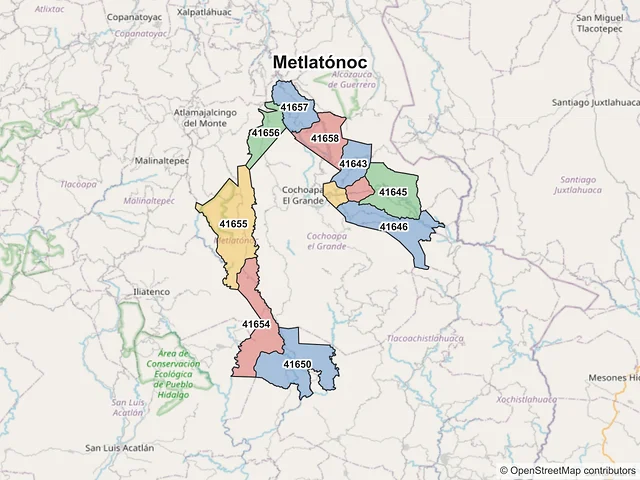 Mapa de códigos postales de Metlatónoc, Guerrero
