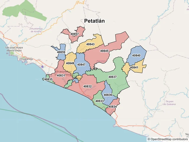 Mapa de códigos postales de Petatlán, Guerrero