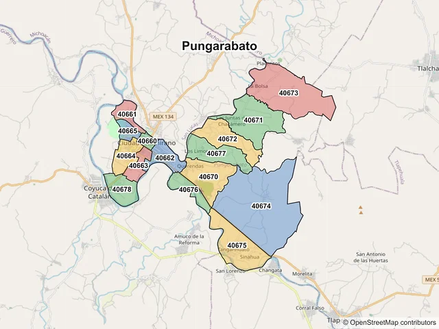 Mapa de códigos postales de Pungarabato, Guerrero