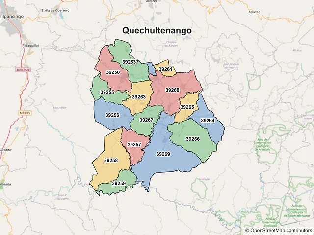 Mapa de códigos postales de Quechultenango, Guerrero