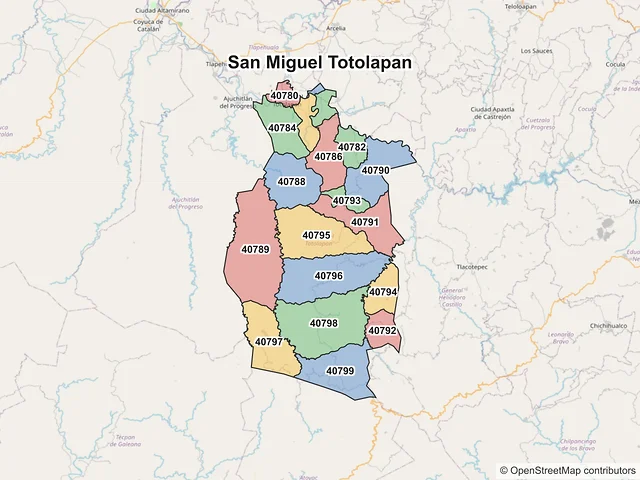 Mapa de códigos postales de San Miguel Totolapan, Guerrero