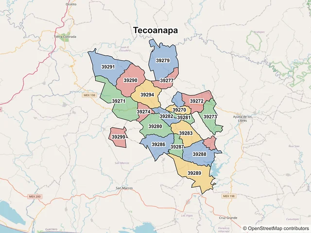 Mapa de códigos postales de Tecoanapa, Guerrero