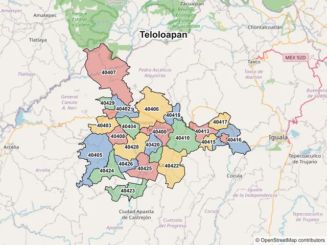 Mapa de códigos postales de Teloloapan, Guerrero