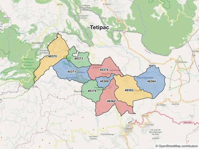 Mapa de códigos postales de Tetipac, Guerrero