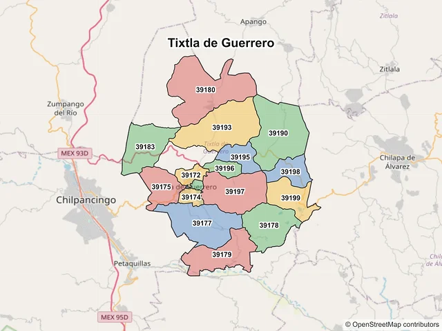 Mapa de códigos postales de Tixtla de Guerrero, Guerrero