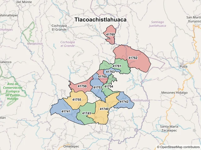 Mapa de códigos postales de Tlacoachistlahuaca, Guerrero