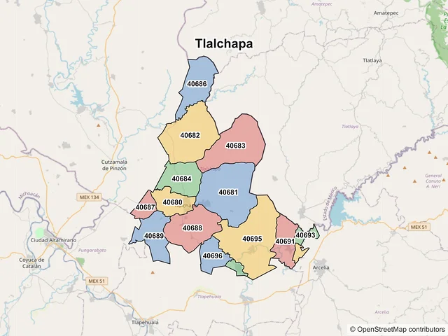 Mapa de códigos postales de Tlalchapa, Guerrero