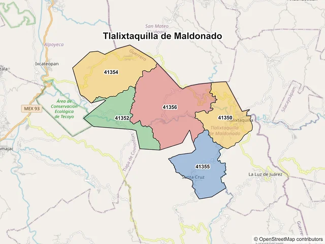 Mapa de códigos postales de Tlalixtaquilla de Maldonado, Guerrero
