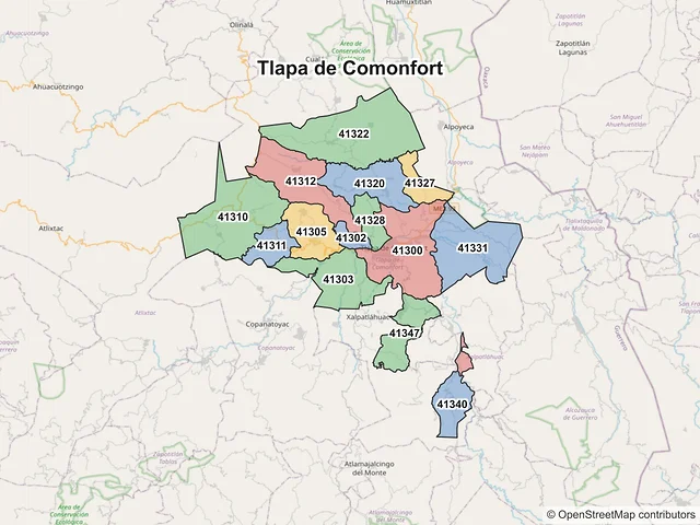 Mapa de códigos postales de Tlapa de Comonfort, Guerrero