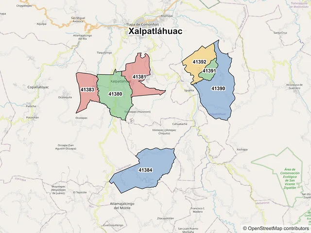 Mapa de códigos postales de Xalpatláhuac, Guerrero