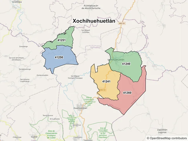 Mapa de códigos postales de Xochihuehuetlán, Guerrero
