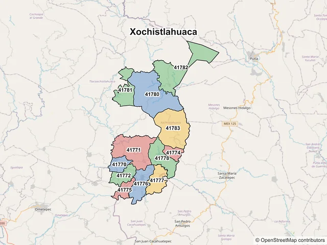 Mapa de códigos postales de Xochistlahuaca, Guerrero