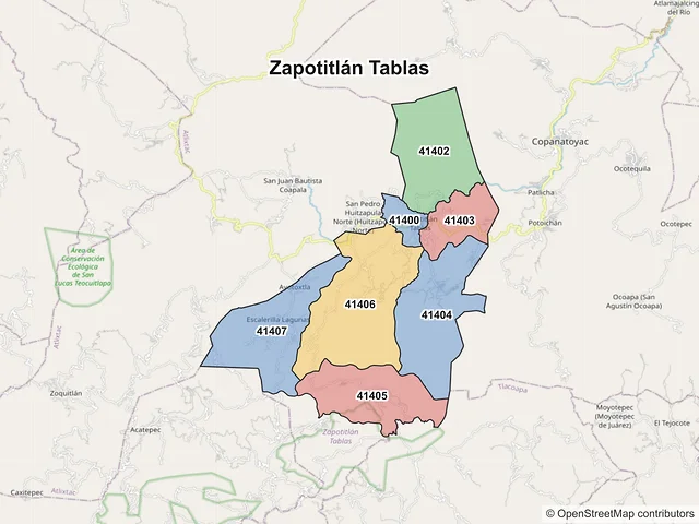 Mapa de códigos postales de Zapotitlán Tablas, Guerrero