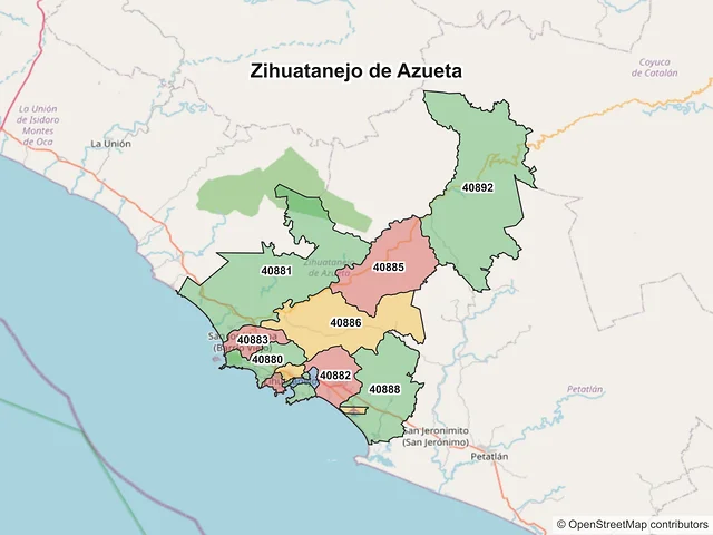 Mapa de códigos postales de Zihuatanejo de Azueta, Guerrero