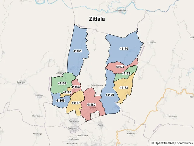 Mapa de códigos postales de Zitlala, Guerrero