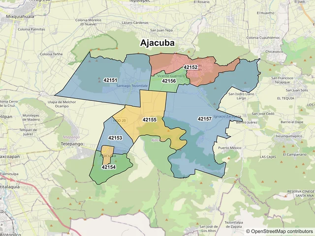 Mapa de códigos postales de Ajacuba, Hidalgo