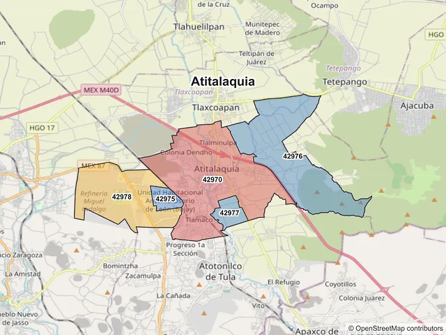 Mapa de códigos postales de Atitalaquia, Hidalgo