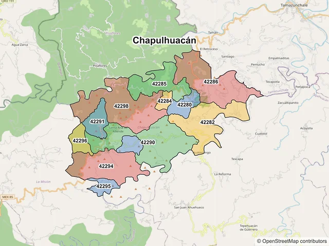 Mapa de códigos postales de Chapulhuacán, Hidalgo