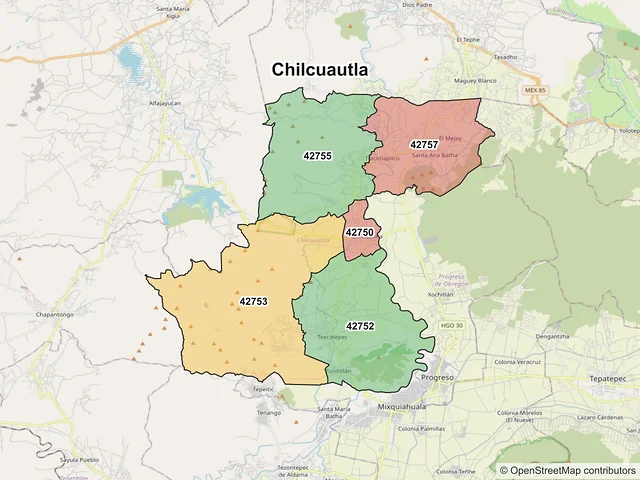 Mapa de códigos postales de Chilcuautla, Hidalgo
