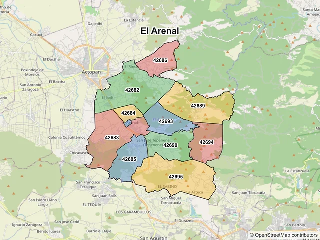 Mapa de códigos postales de El Arenal, Hidalgo