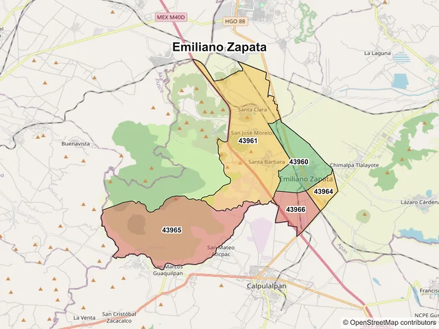 Mapa de códigos postales de Emiliano Zapata, Hidalgo