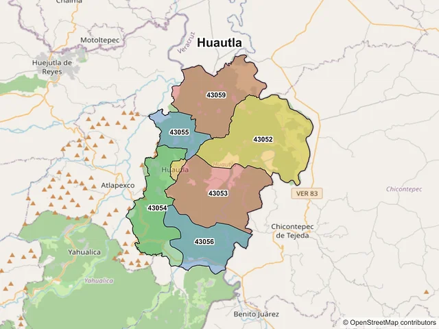Mapa de códigos postales de Huautla, Hidalgo