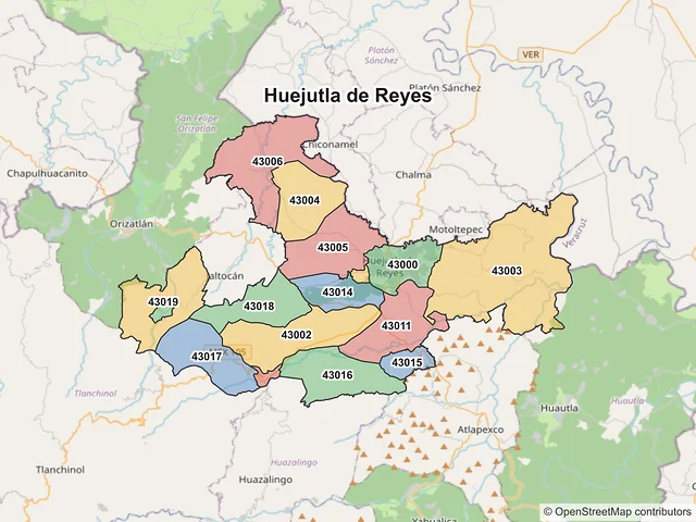 Mapa de códigos postales de Huejutla de Reyes, Hidalgo