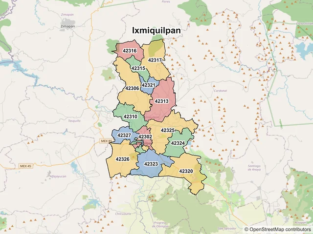 Mapa de códigos postales de Ixmiquilpan, Hidalgo