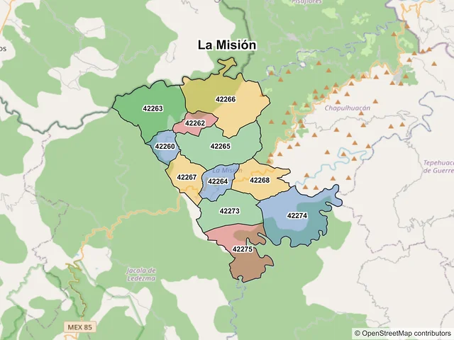 Mapa de códigos postales de La Misión, Hidalgo