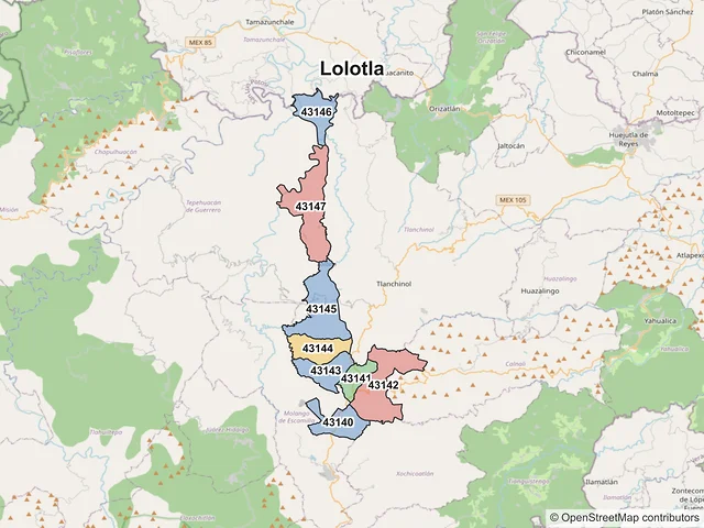 Mapa de códigos postales de Lolotla, Hidalgo