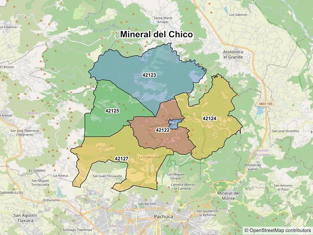 Mapa de códigos postales de Mineral del Chico, Hidalgo