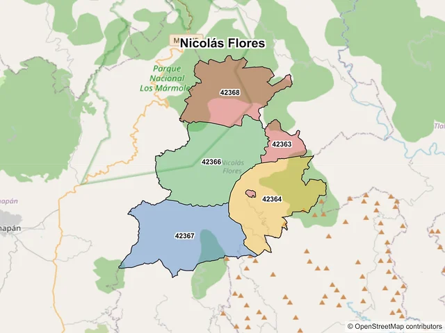 Mapa de códigos postales de Nicolás Flores, Hidalgo