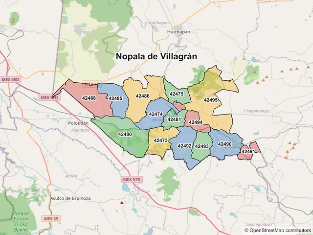 Mapa de códigos postales de Nopala de Villagrán, Hidalgo