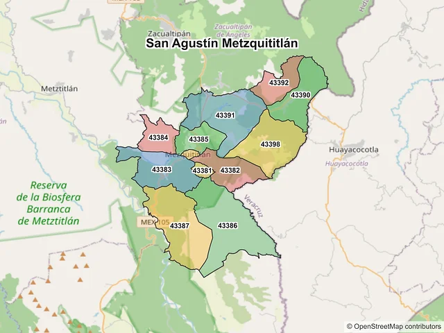 Mapa de códigos postales de San Agustín Metzquititlán, Hidalgo