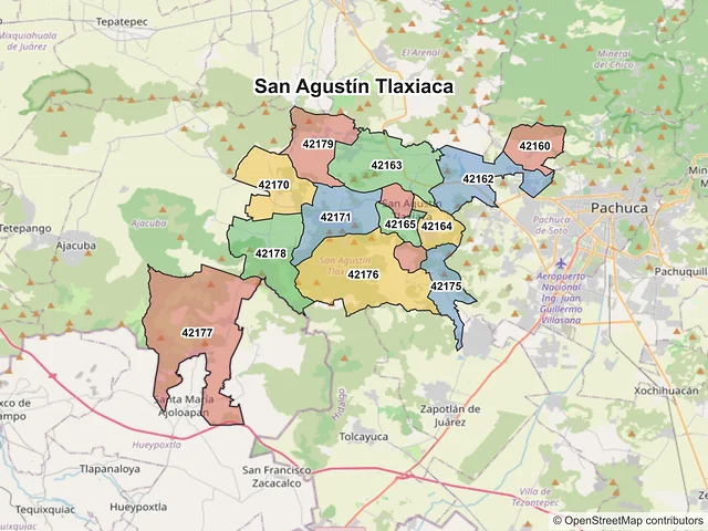 Mapa de códigos postales de San Agustín Tlaxiaca, Hidalgo