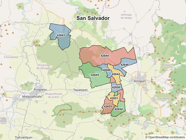 Mapa de códigos postales de San Salvador, Hidalgo