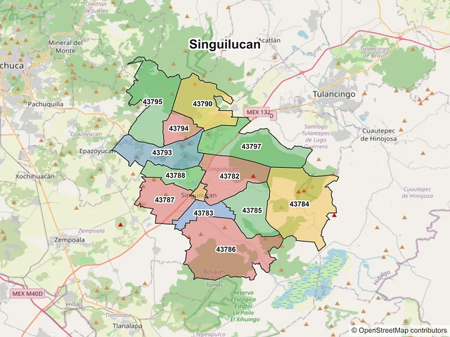 Mapa de códigos postales de Singuilucan, Hidalgo