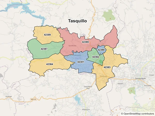 Mapa de códigos postales de Tasquillo, Hidalgo