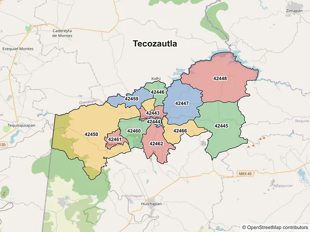Mapa de códigos postales de Tecozautla, Hidalgo