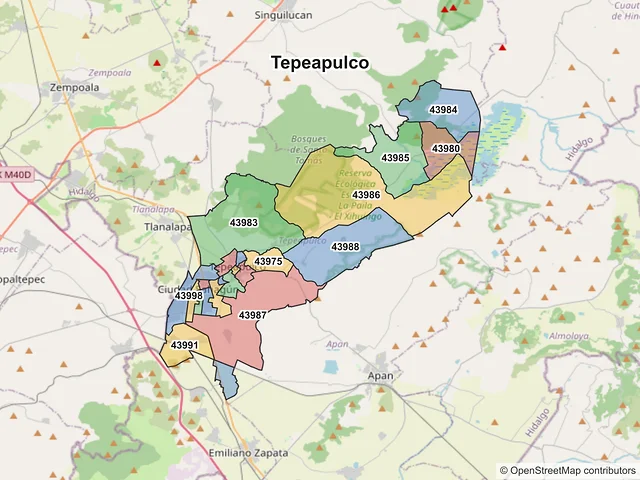 Mapa de códigos postales de Tepeapulco, Hidalgo