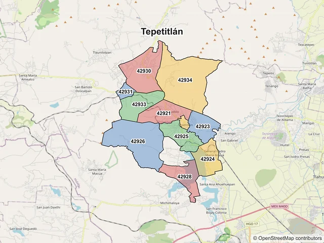 Mapa de códigos postales de Tepetitlán, Hidalgo