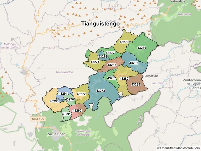 Mapa de códigos postales de Tianguistengo, Hidalgo
