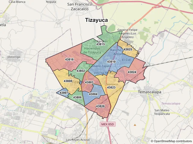 Mapa de códigos postales de Tizayuca, Hidalgo