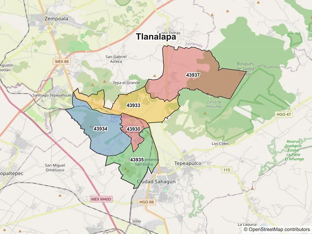 Mapa de códigos postales de Tlanalapa, Hidalgo