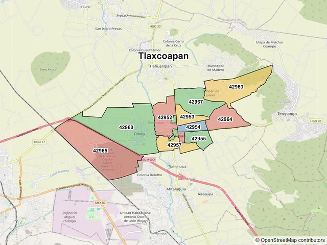 Mapa de códigos postales de Tlaxcoapan, Hidalgo