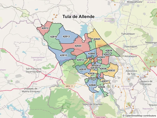 Mapa de códigos postales de Tula de Allende, Hidalgo