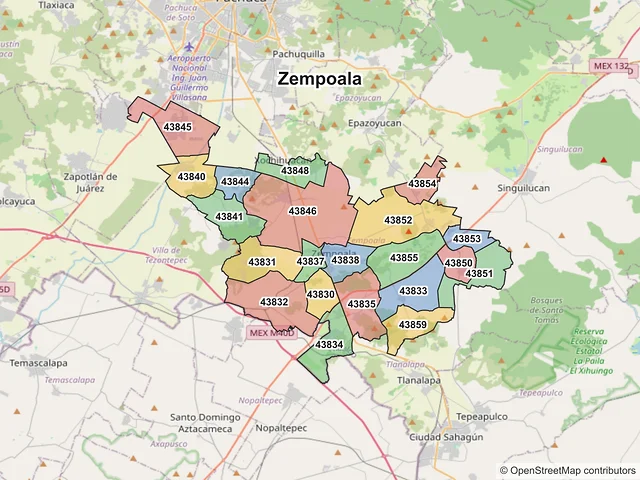 Mapa de códigos postales de Zempoala, Hidalgo